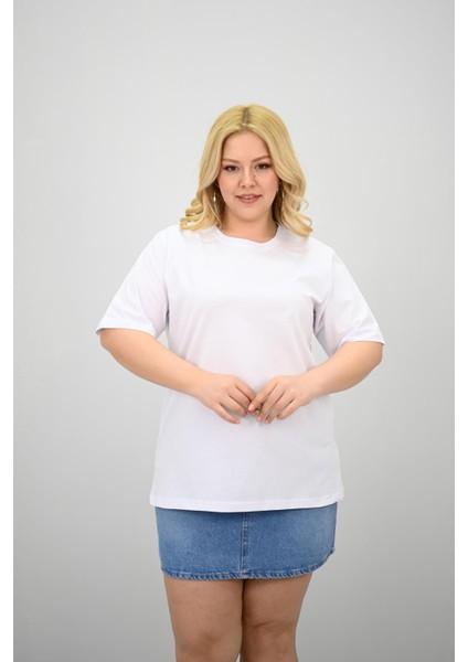 Kadın Büyük Beden Kısa Kollu Bisiklet Yaka Oversize T-Shirt 1963-25 fiyatları