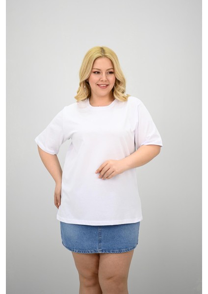 Kadın Büyük Beden Kısa Kollu Bisiklet Yaka Oversize T-Shirt 1963-25 modelleri