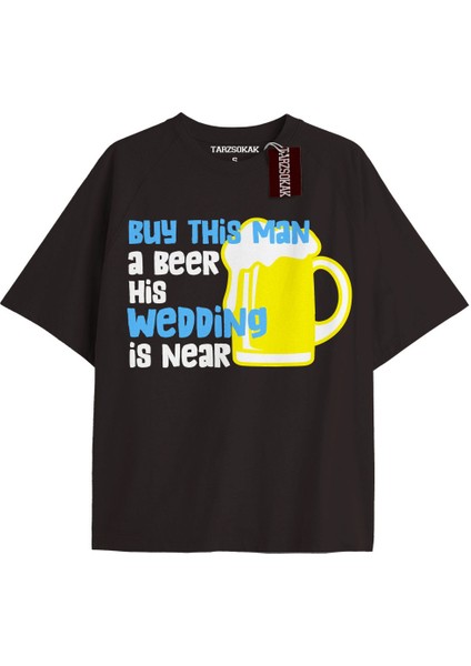 Buyt His Beer Oversize Yazılı Tshirt Siyah