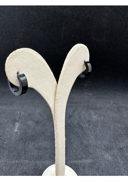 Ithal Mat Görünüm Siyah Kalın Halka Gümüş Küpe