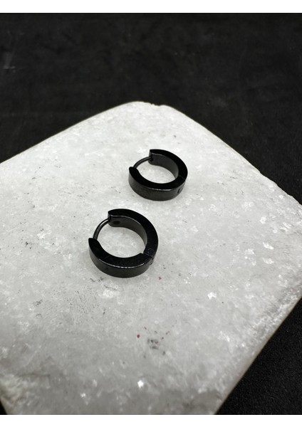Ithal Mat Görünüm Siyah Kalın Halka Gümüş Küpe modelleri