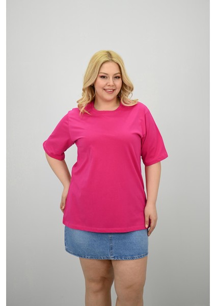Kadın Büyük Beden Kısa Kollu Bisiklet Yaka Oversize T-Shirt 1963-25 fiyatları