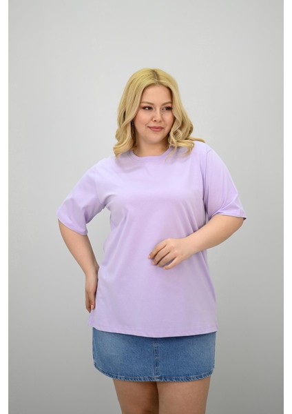 Kadın Büyük Beden Kısa Kollu Bisiklet Yaka Oversize T-Shirt 1963-25 modelleri