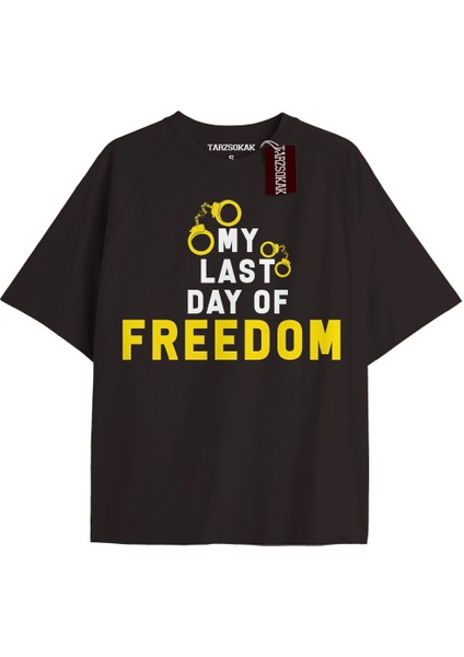 My Last Day Of Freedom Oversize Yazılı Tshirt Siyah