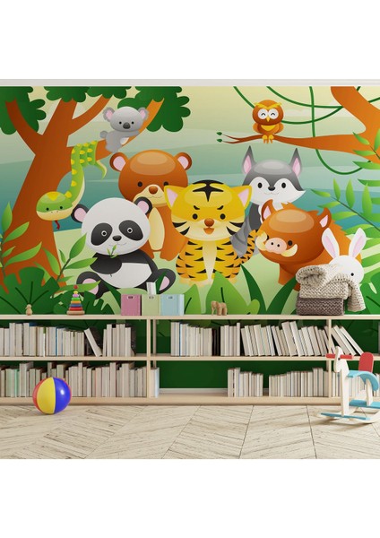 Orman Hayvanları Çocuk Odası Duvar Kağıdı - Eğitici ve Renkli Dijital Baskılı Duvar Kağıdı