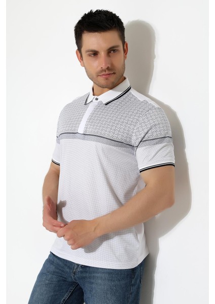Fermuar Detaylı Desenli Pamuklu Polo Yaka T-Shirt indirimleri