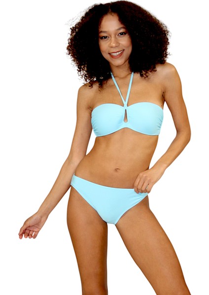 Straplez Boyundan Bağlı Içi Dolgusuz Kaplı Bikini Takımı
