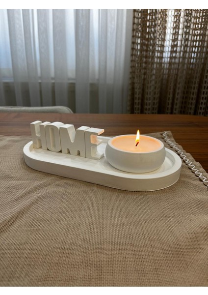 Dekoratif "home" Yazılı 3'lü Mum Seti, Orta Sehpa Objeleri, Taş Tozu Biblo modelleri