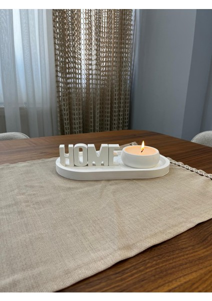 Dekoratif "home" Yazılı 3'lü Mum Seti, Orta Sehpa Objeleri, Taş Tozu Biblo fırsatları