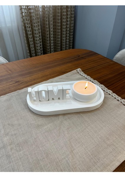 Dekoratif "home" Yazılı 3'lü Mum Seti, Orta Sehpa Objeleri, Taş Tozu Biblo indirimleri