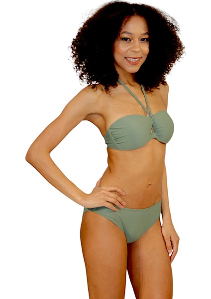 Straplez Boyundan Bağlı Içi Dolgusuz Kaplı Bikini Takımı