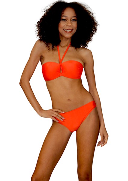 Straplez Boyundan Bağlı Içi Dolgusuz Kaplı Bikini Takımı