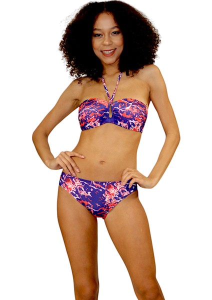 Straplez Boyundan Bağlı Içi Dolgusuz Kaplı Bikini Takımı