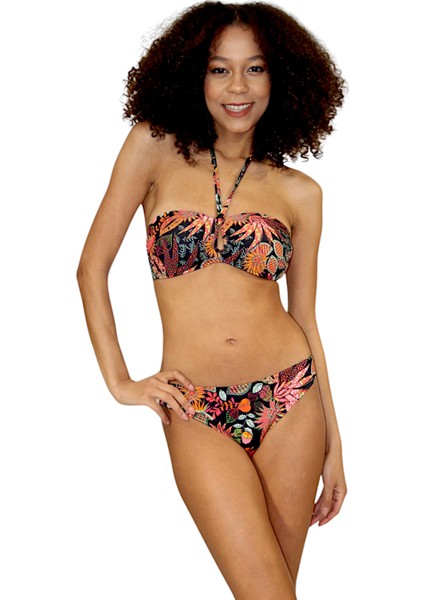 Straplez Boyundan Bağlı Içi Dolgusuz Kaplı Bikini Takımı