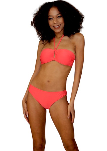 Straplez Boyundan Bağlı Içi Dolgusuz Kaplı Bikini Takımı