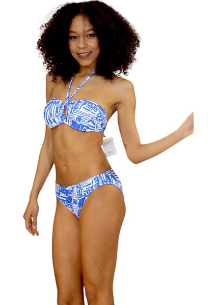 Straplez Boyundan Bağlı Içi Dolgusuz Kaplı Bikini Takımı