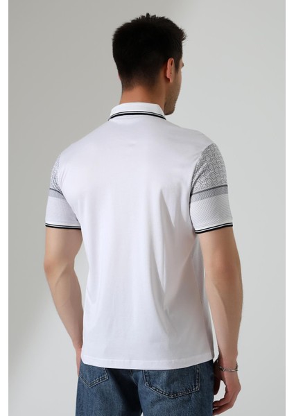 Fermuar Detaylı Desenli Pamuklu Polo Yaka T-Shirt fiyatları