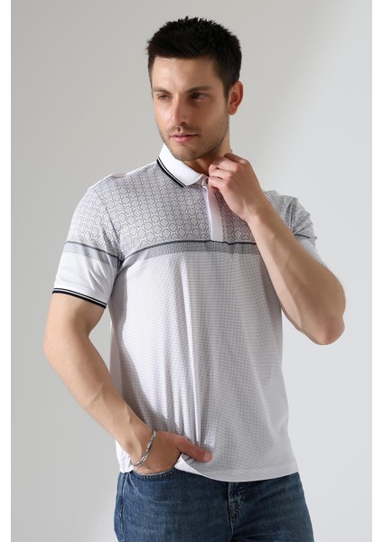 Fermuar Detaylı Desenli Pamuklu Polo Yaka T-Shirt fırsatları