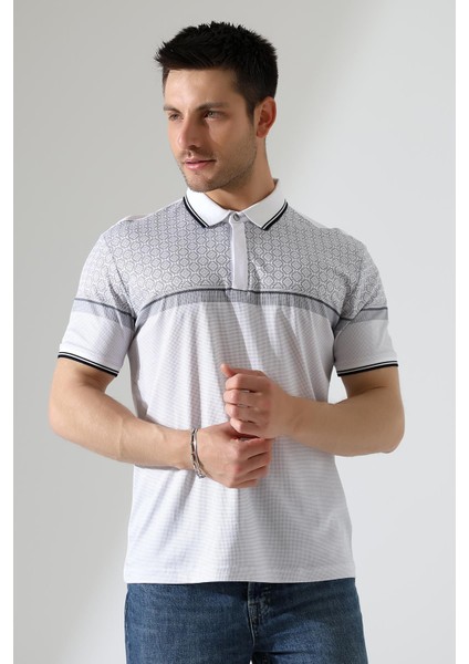 Fermuar Detaylı Desenli Pamuklu Polo Yaka T-Shirt indirimleri