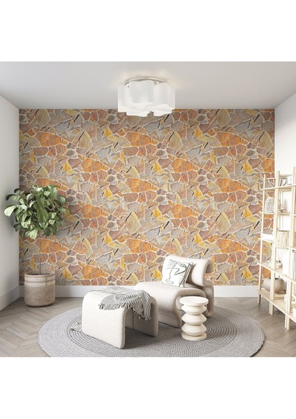 Taş Desenli Dijital Baskılı Duvar Kağıdı - Vintage ve Modern 3D Duvar Kağıdı