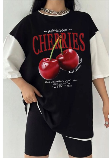Çift Renk Red Cherries Baskılı Tshirt