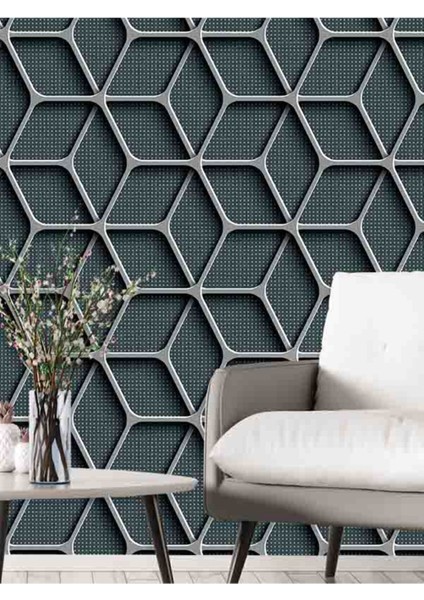 Duvar Kağıdı 3 Boyutlu Geometrik Şekil Desenli Silinebilir Duvar En x Boy