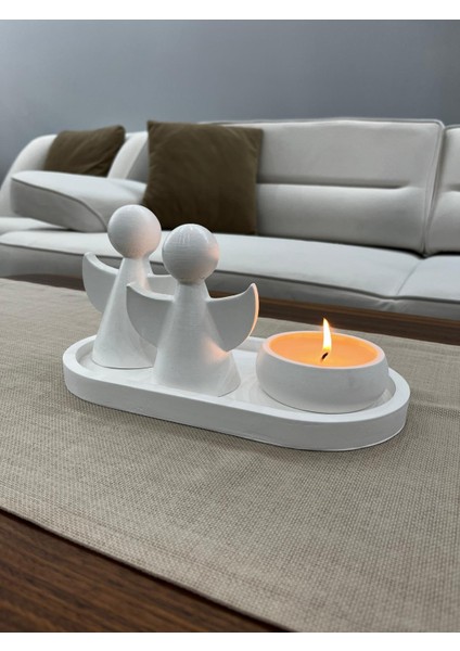Dekoratif Melek Figürü 4'lü Mum Seti, Orta Sehpa Objeleri, Biblo, Melek Kanadı Detaylı Heykel modelleri