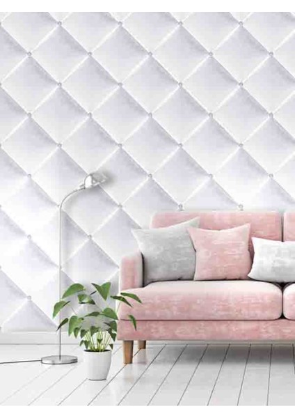 3 Boyutlu Kapitone Desenli Silinebilir Tekstil Duvar Kağıdı