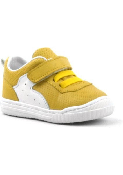 Pup Hakiki Deri Sarı Cırtlı Lastikli Bebek Sneaker