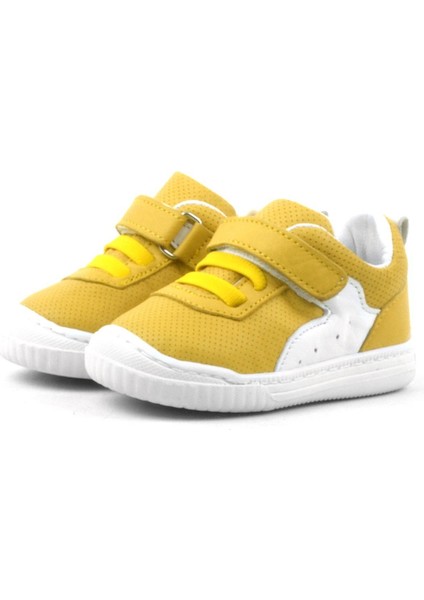 Pup Hakiki Deri Sarı Cırtlı Lastikli Bebek Sneaker
