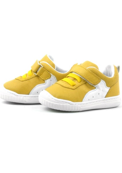 Pup Hakiki Deri Sarı Cırtlı Lastikli Bebek Sneaker