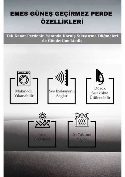 Lüks Kalın Siyah Blackout Karartma Güneşlik Perde (En x Boy Pilesiz Tek Kanat)