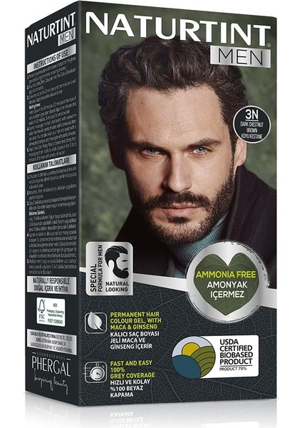 Men 3n Koyu Kestane Erkekler Için Doğal Saç Boyası 170ml