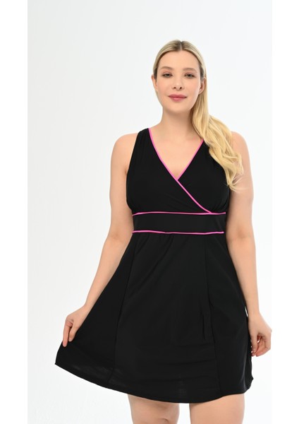 Kadın Siyah-Fuşya Büyük Beden Alesta Şortlu Elbise Mayo fiyatları