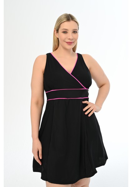 Kadın Siyah-Fuşya Büyük Beden Alesta Şortlu Elbise Mayo modelleri