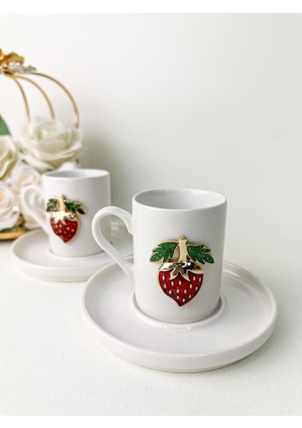 Kırmızı Çilek Desenli 2'li Fincan