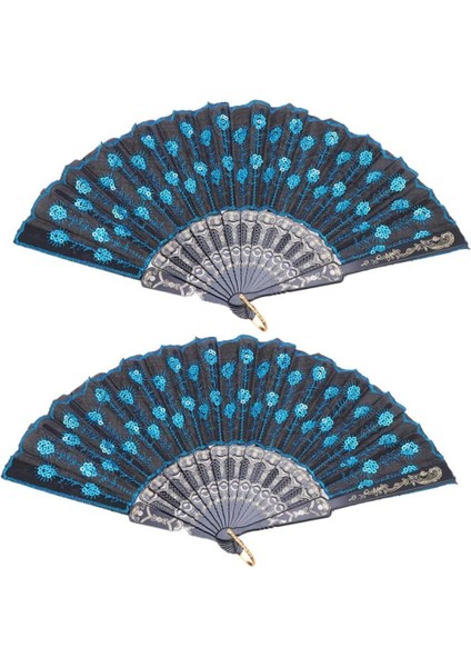 Yelpaze Şık Siyah Mavi Pullu Yelpaze 2 Adet