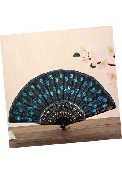 Yelpaze Şık Siyah Mavi Pullu Yelpaze 2 Adet fiyatları