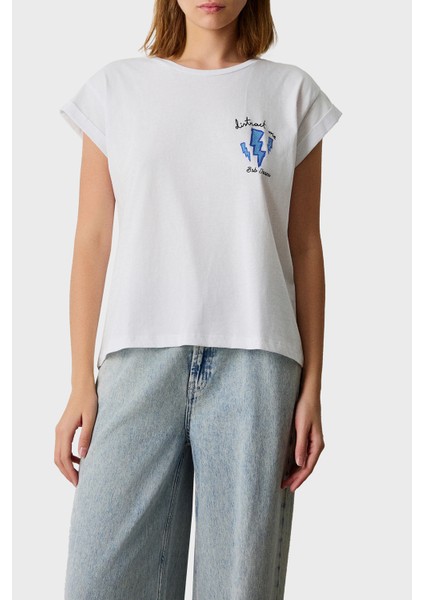 % 100 Pamuk Regular Fit Bisiklet Yaka Baskılı T Shirt Bayan T Shirt 053