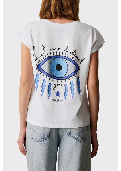 % 100 Pamuk Regular Fit Bisiklet Yaka Baskılı T Shirt Bayan T Shirt 053 fiyatları