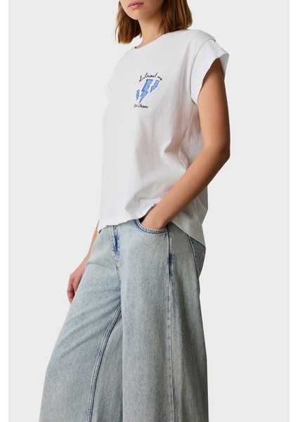 % 100 Pamuk Regular Fit Bisiklet Yaka Baskılı T Shirt Bayan T Shirt 053 modelleri