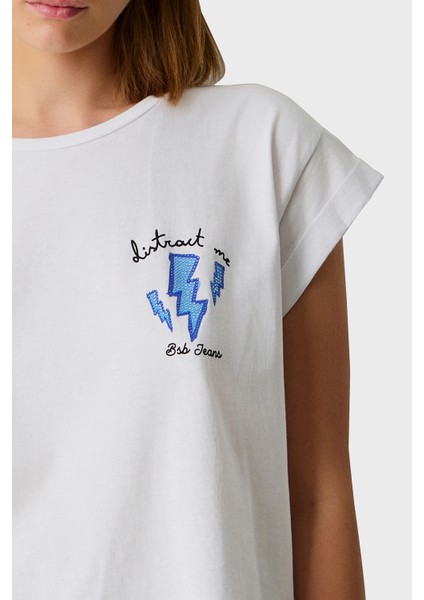 % 100 Pamuk Regular Fit Bisiklet Yaka Baskılı T Shirt Bayan T Shirt 053 fırsatları