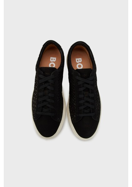 Logolu Deri ve Süet Karışımlı Sneaker Ayakkabı Erkek Ayakkabı 50542092 001 fırsatları