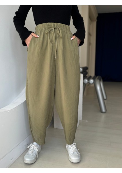 Haki Beli Lastikli Paça Detaylı Cepli Pantolon fiyatları