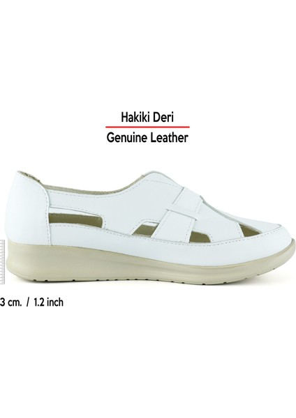 Aida Beyaz Deri Kesik Detaylı Lastikli Slip-On Günlük Ayakkabı