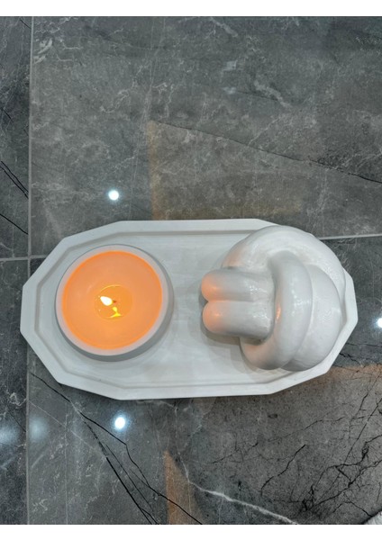 Dekoratif Düğümlü Heykel ve Mumluk Seti, Taş Tozu Biblo, 3'lü Mum Seti, ,soyut Bibloseti indirimleri