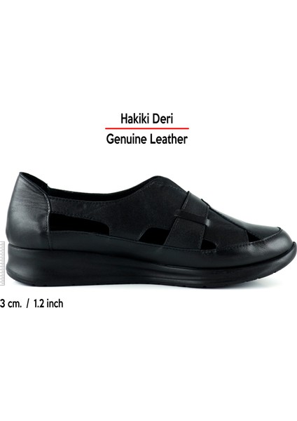 Aida Siyah Deri Kesik Detaylı Lastikli Slip-On Günlük Ayakkabı