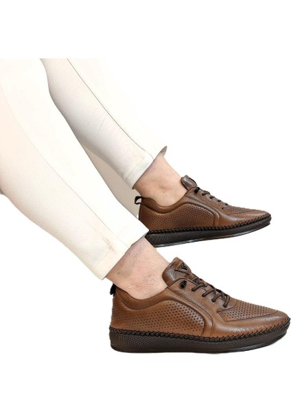 Z094 Taba Deri Lazer Işlemeli Bayan Ayakkabı