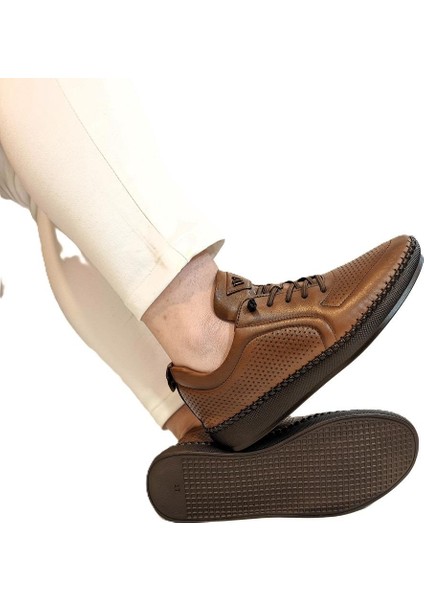 Z094 Taba Deri Lazer Işlemeli Bayan Ayakkabı modelleri