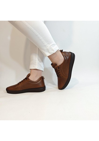 Z094 Taba Deri Lazer Işlemeli Bayan Ayakkabı indirimleri